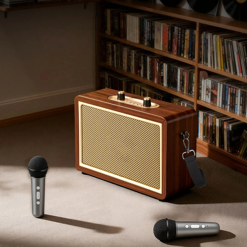 Walnut-Toned Retro Karaoke Bluetooth Speaker