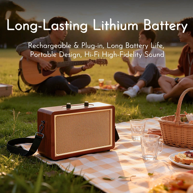 Walnut-Toned Retro Karaoke Bluetooth Speaker
