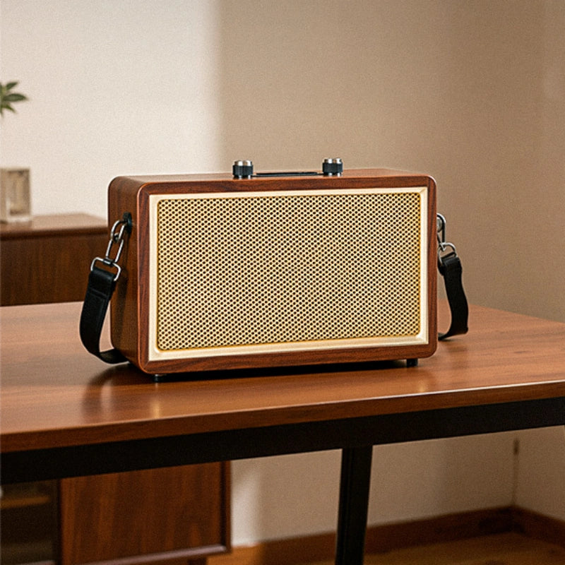 Walnut-Toned Retro Karaoke Bluetooth Speaker